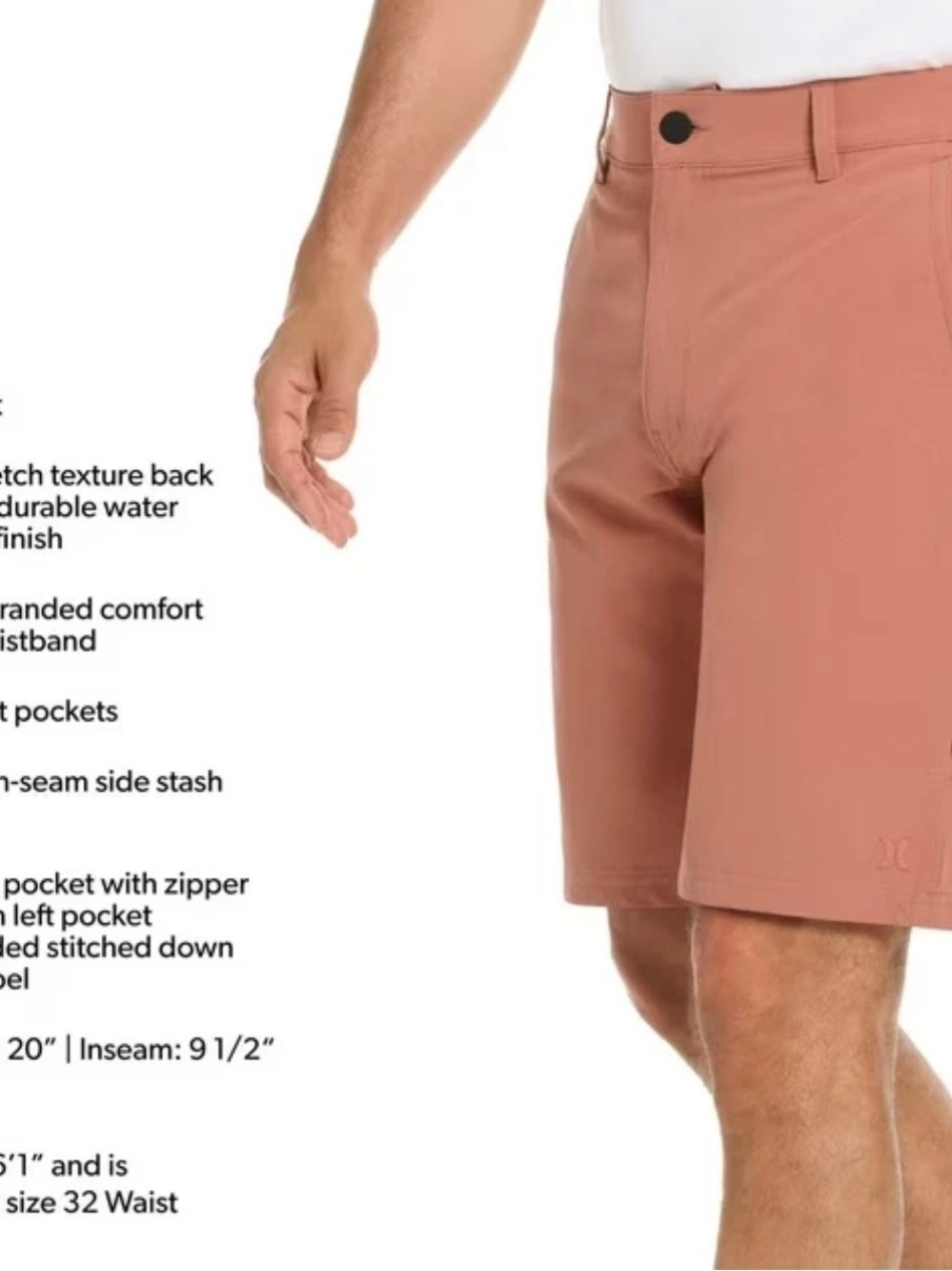 NWT Hurley Men's Trek Hybrid Shorts Sz 30 Orange Salmon Water Repellent Stretch - Picture 3 of 11